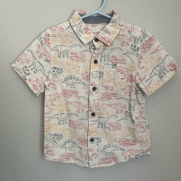 Cat & Jack Dinosaur Button Down Shirt Boys Short Sleeve Collared Top 100% Cotton - Picture 5 of 7